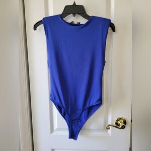 Zara Limitless Contour Shoulder Pad Sleeveless Bodysuit Royal Blue Size Small